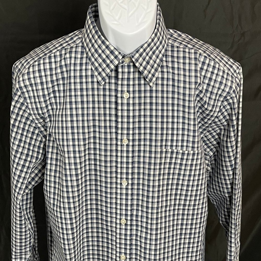 Men's Stafford, Regular Fit 16 32-33 Checked Blue Dress Shirt